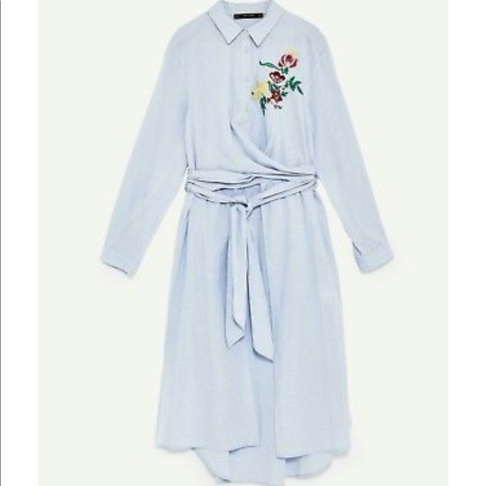 Zara 100% cotton belted shirt dress